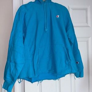 Blue Champion Hoodie with Cutoff Bottom